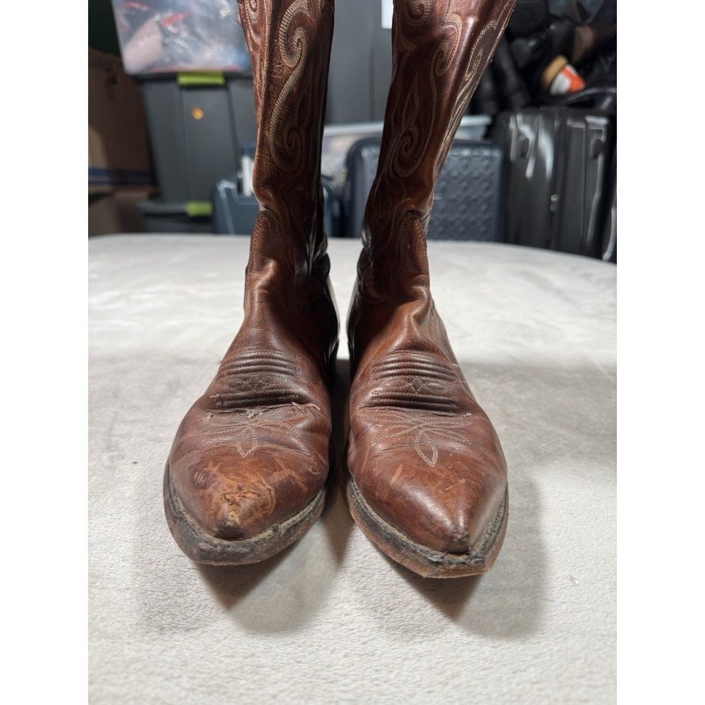 Vintage Tony Lama Cowboy Boots Size 8.5 Brown Leather Western - Picture 4 of 6